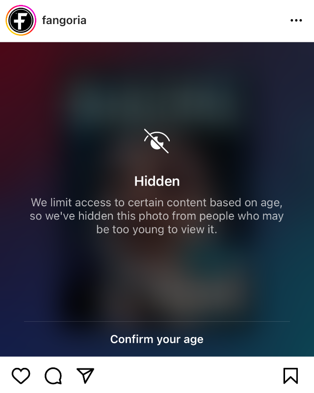 screen grab of a censored photo on Fangoria's Instagram account
